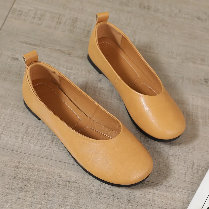 Genuine Leather Retro Women's Shoes Versatile Soft Sole Comfortable Flats