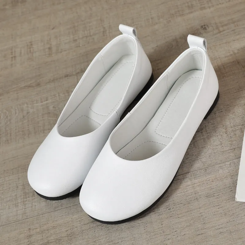 Genuine Leather Retro Women's Shoes Versatile Soft Sole Comfortable Flats