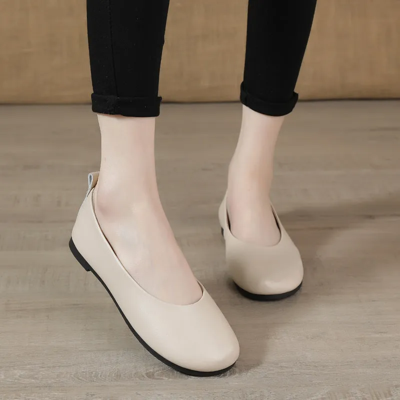 Genuine Leather Retro Women's Shoes Versatile Soft Sole Comfortable Flats