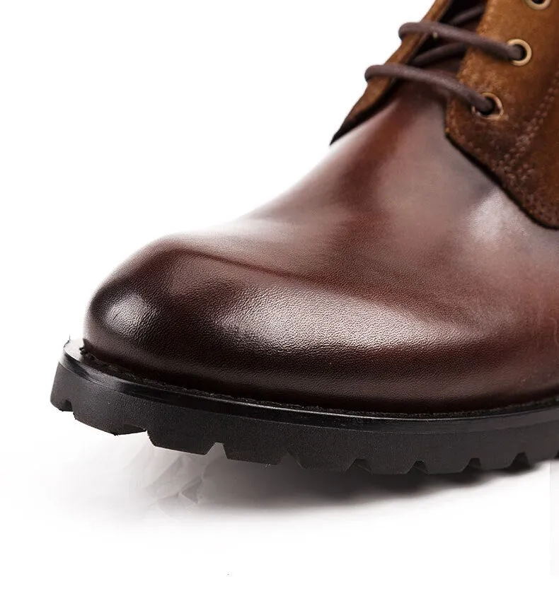 Genuine Leather Round Toe Men's Handmade Military Ankle Boots
