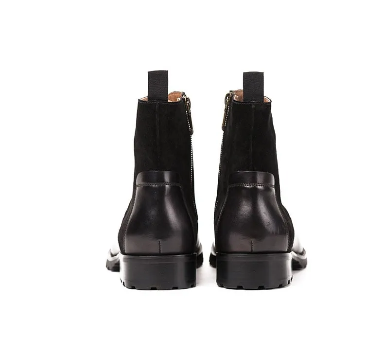 Genuine Leather Round Toe Men's Handmade Military Ankle Boots