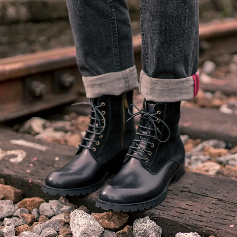 Genuine Leather Round Toe Men's Handmade Military Ankle Boots
