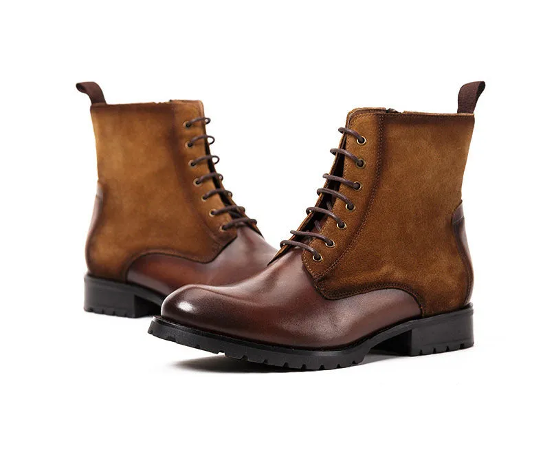Genuine Leather Round Toe Men's Handmade Military Ankle Boots