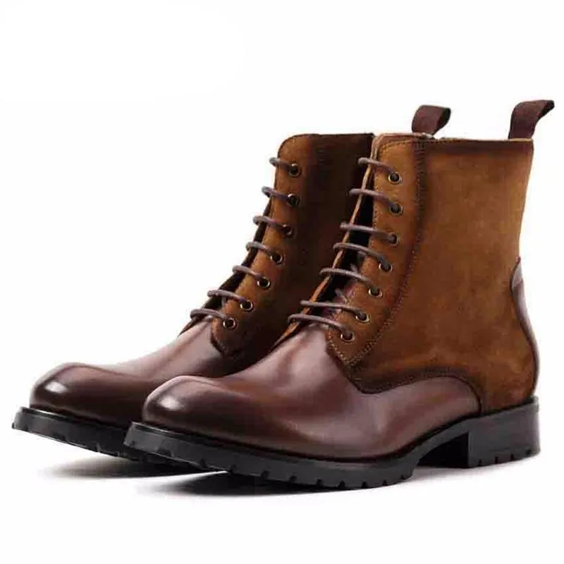 Genuine Leather Round Toe Men's Handmade Military Ankle Boots