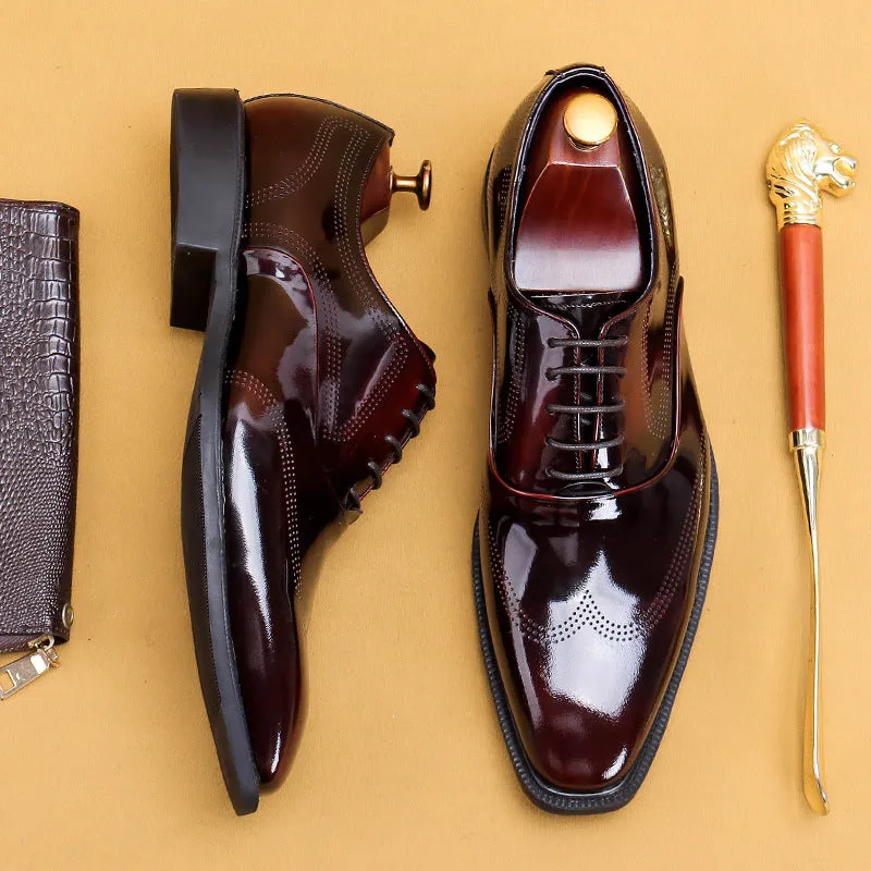 Glossy Leather Shoes Men's Leather Patent Leather British Style Carving Business Formal Wear Oxford Shoes Men's Lace-up Handmade Men's Shoes Work68155
