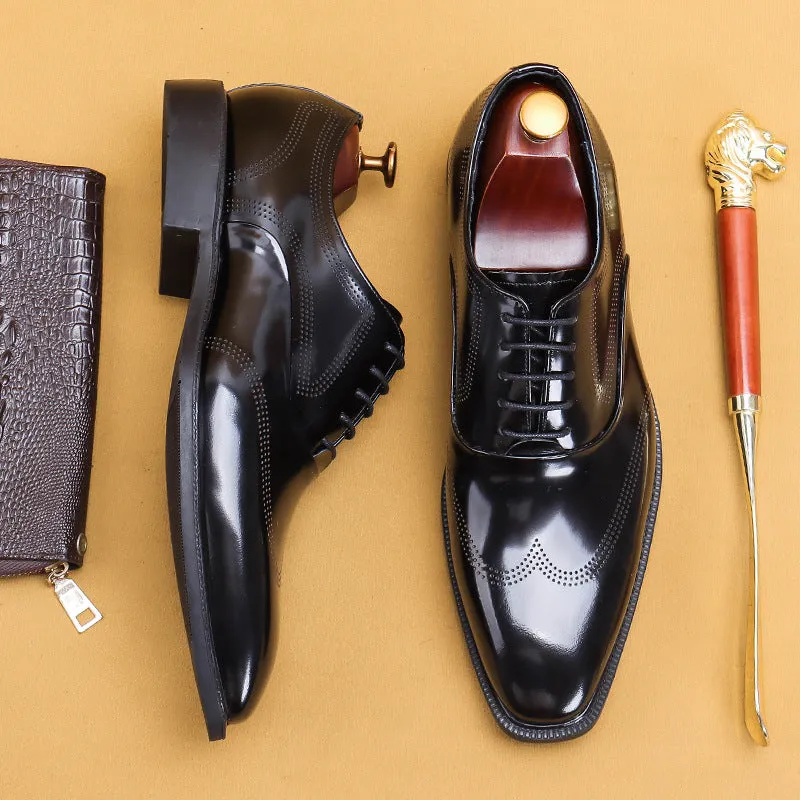 Glossy Leather Shoes Men's Leather Patent Leather British Style Carving Business Formal Wear Oxford Shoes Men's Lace-up Handmade Men's Shoes Work68155