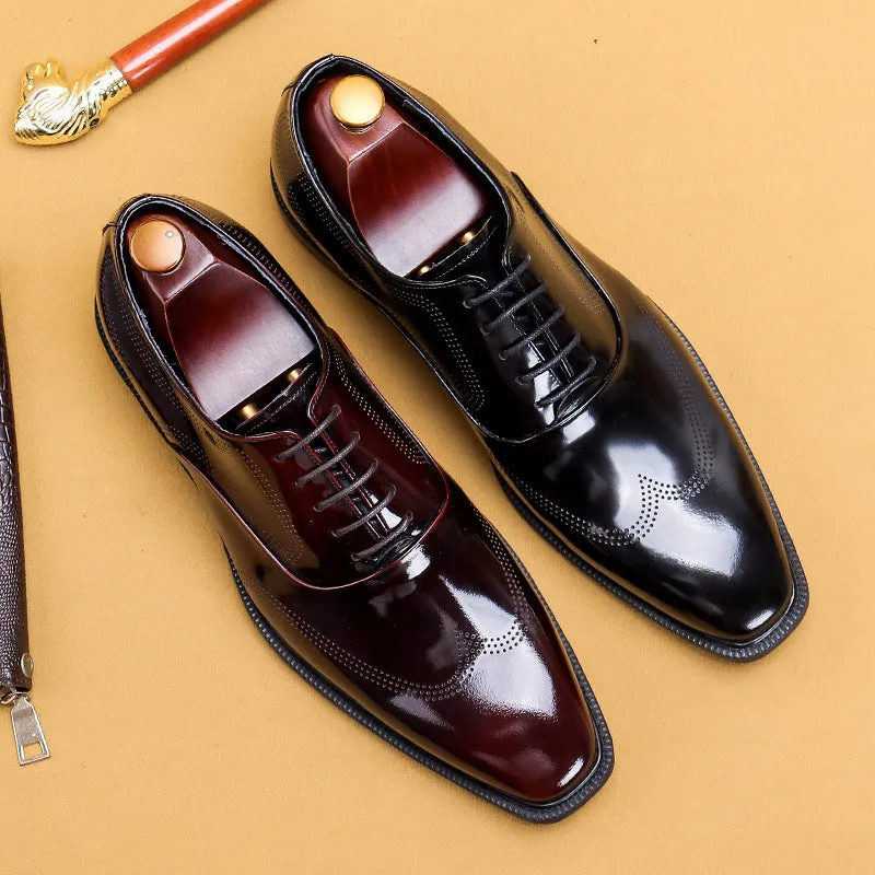 Glossy Leather Shoes Men's Leather Patent Leather British Style Carving Business Formal Wear Oxford Shoes Men's Lace-up Handmade Men's Shoes Work68155