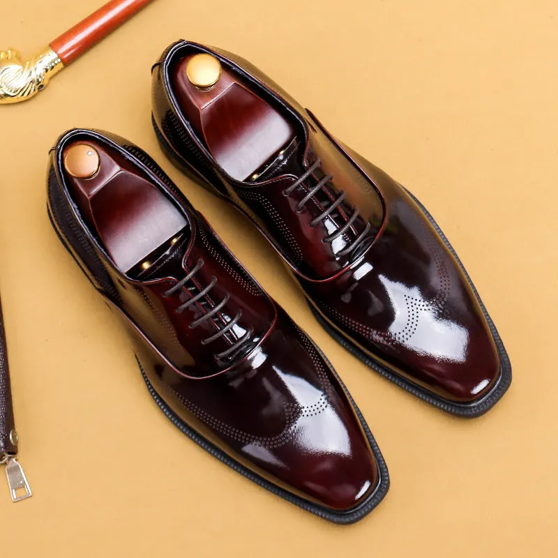 Glossy Leather Shoes Men's Leather Patent Leather British Style Carving Business Formal Wear Oxford Shoes Men's Lace-up Handmade Men's Shoes Work68155