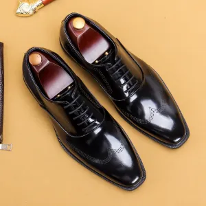 Glossy Leather Shoes Men's Leather Patent Leather British Style Carving Business Formal Wear Oxford Shoes Men's Lace-up Handmade Men's Shoes Work68155