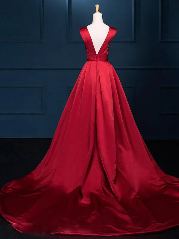 Gorgeous Dark Red Evening Gowns, Satin Junior Prom Dress, Pretty Formal Dress
