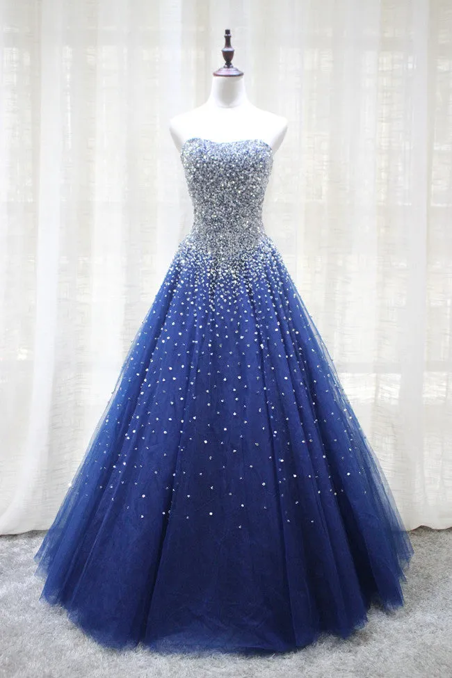 Gorgeous Sparkle Blue Sweet 16 Dress, Handmade Beaded Formal Gown, Junior Prom Dress