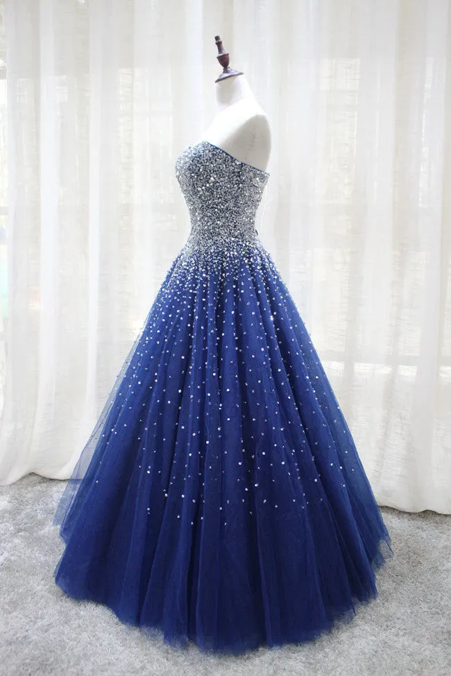 Gorgeous Sparkle Blue Sweet 16 Dress, Handmade Beaded Formal Gown, Junior Prom Dress