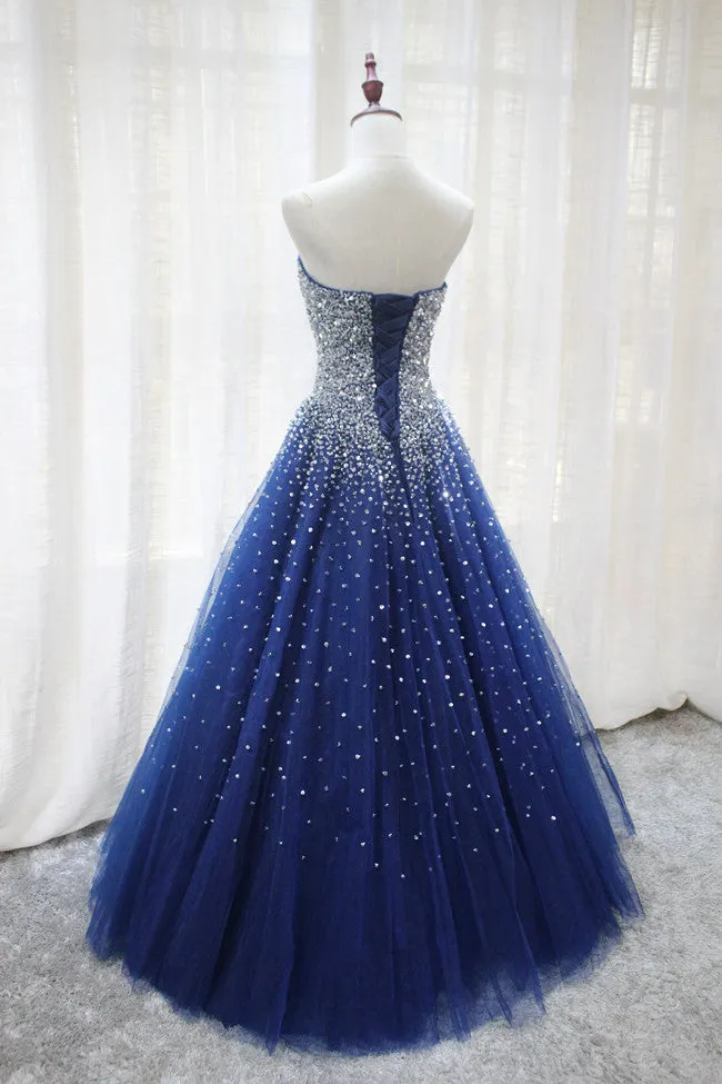 Gorgeous Sparkle Blue Sweet 16 Dress, Handmade Beaded Formal Gown, Junior Prom Dress