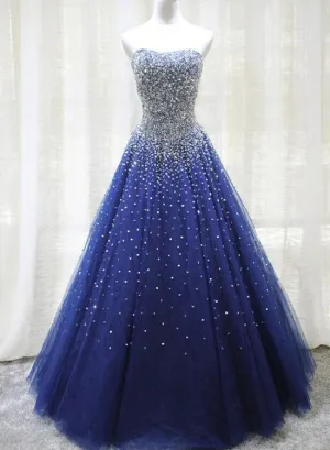 Gorgeous Sparkle Blue Sweet 16 Dress, Handmade Beaded Formal Gown, Junior Prom Dress