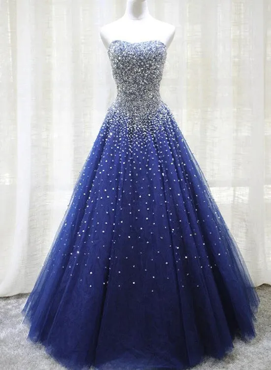 Gorgeous Sparkle Blue Sweet 16 Dress, Handmade Beaded Formal Gown, Junior Prom Dress