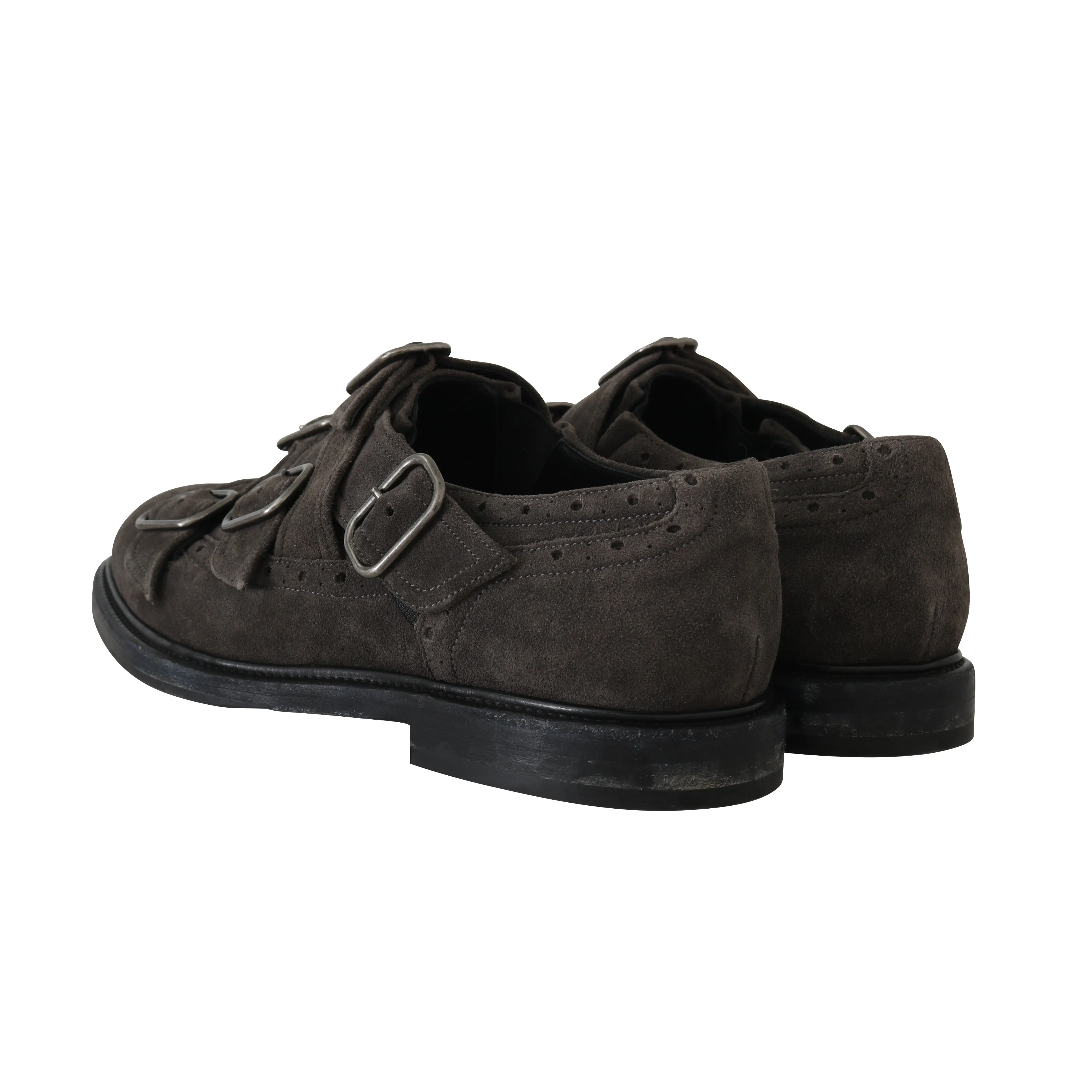 Gray Wash Leather Buckle Monkstrap Shoes