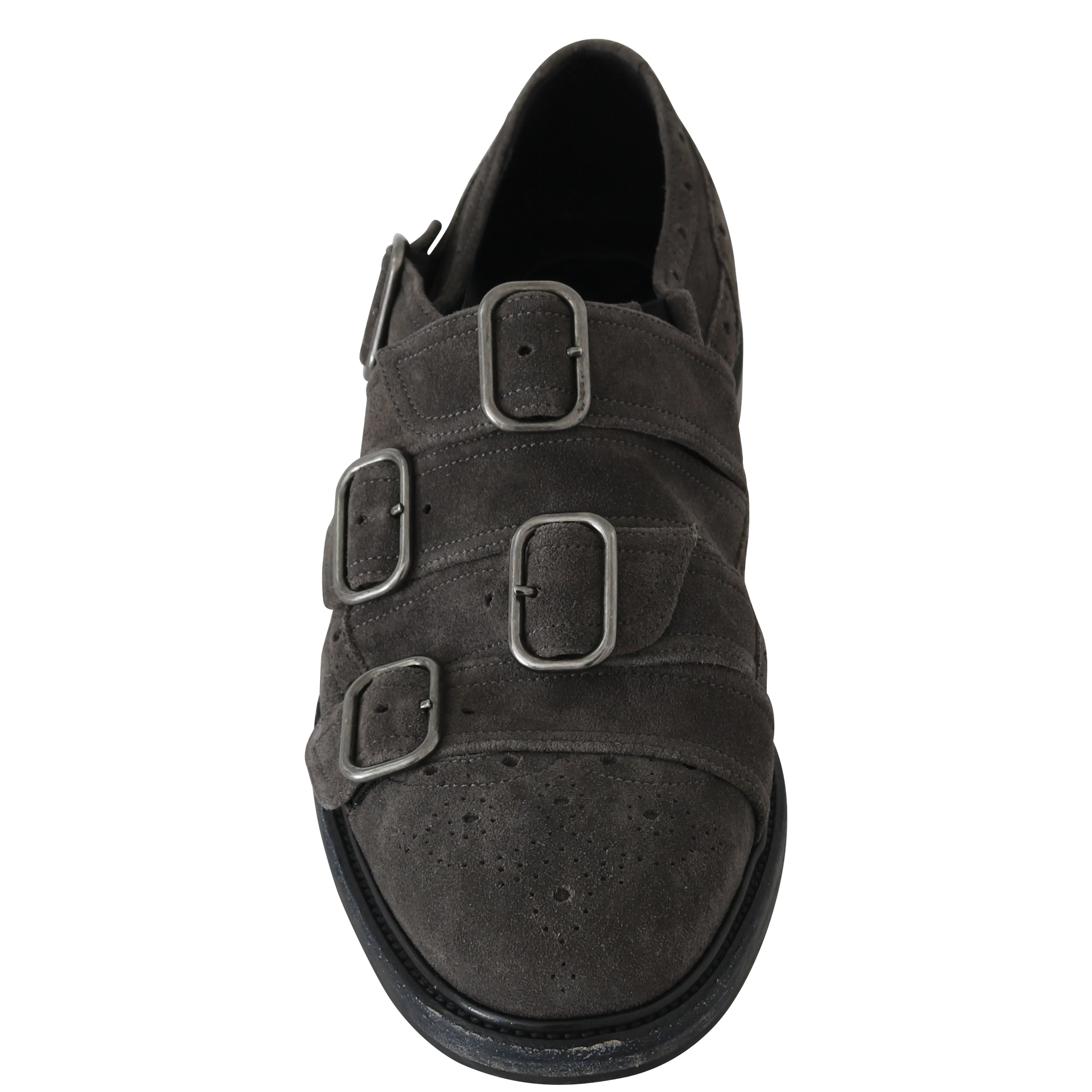 Gray Wash Leather Buckle Monkstrap Shoes