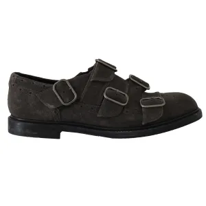 Gray Wash Leather Buckle Monkstrap Shoes