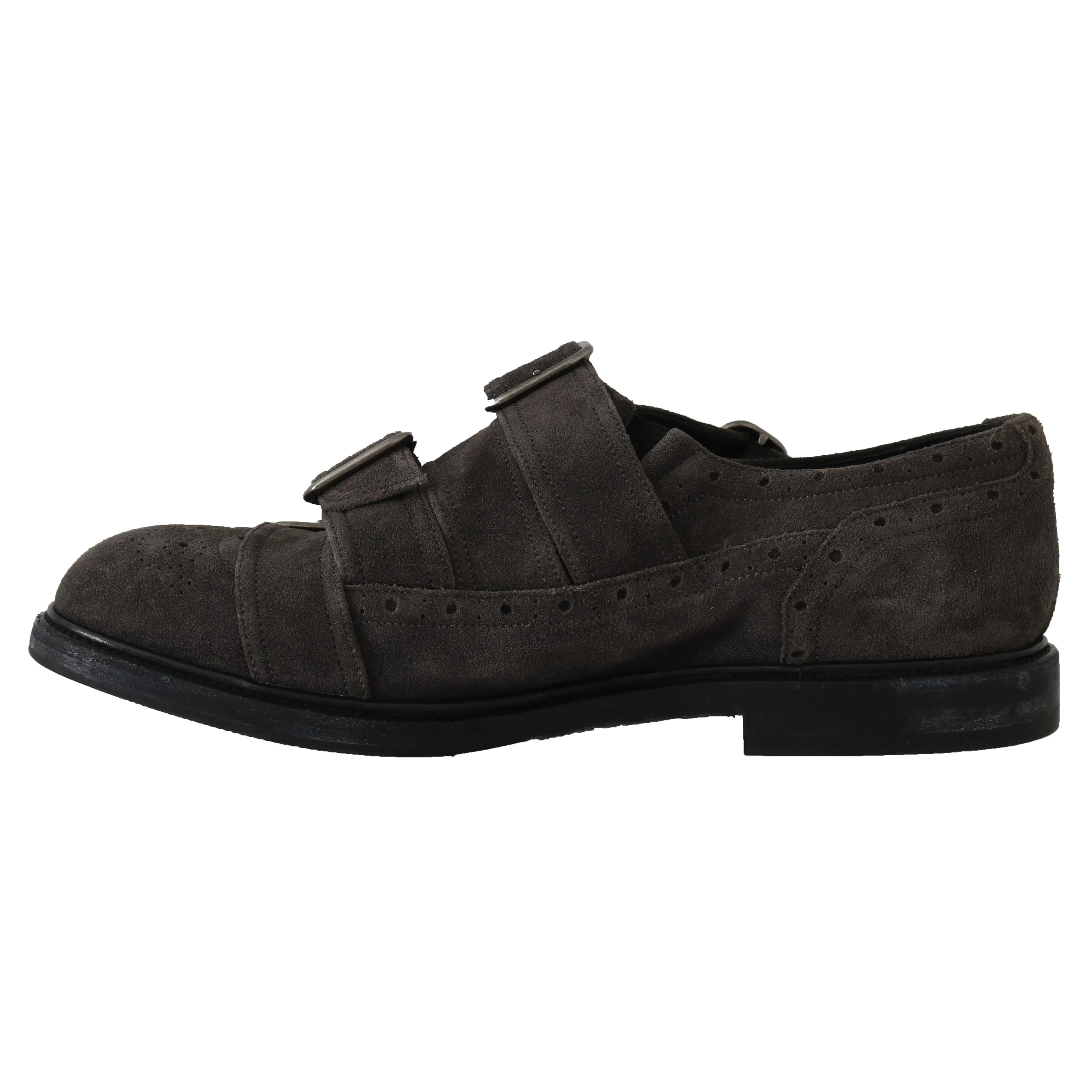 Gray Wash Leather Buckle Monkstrap Shoes