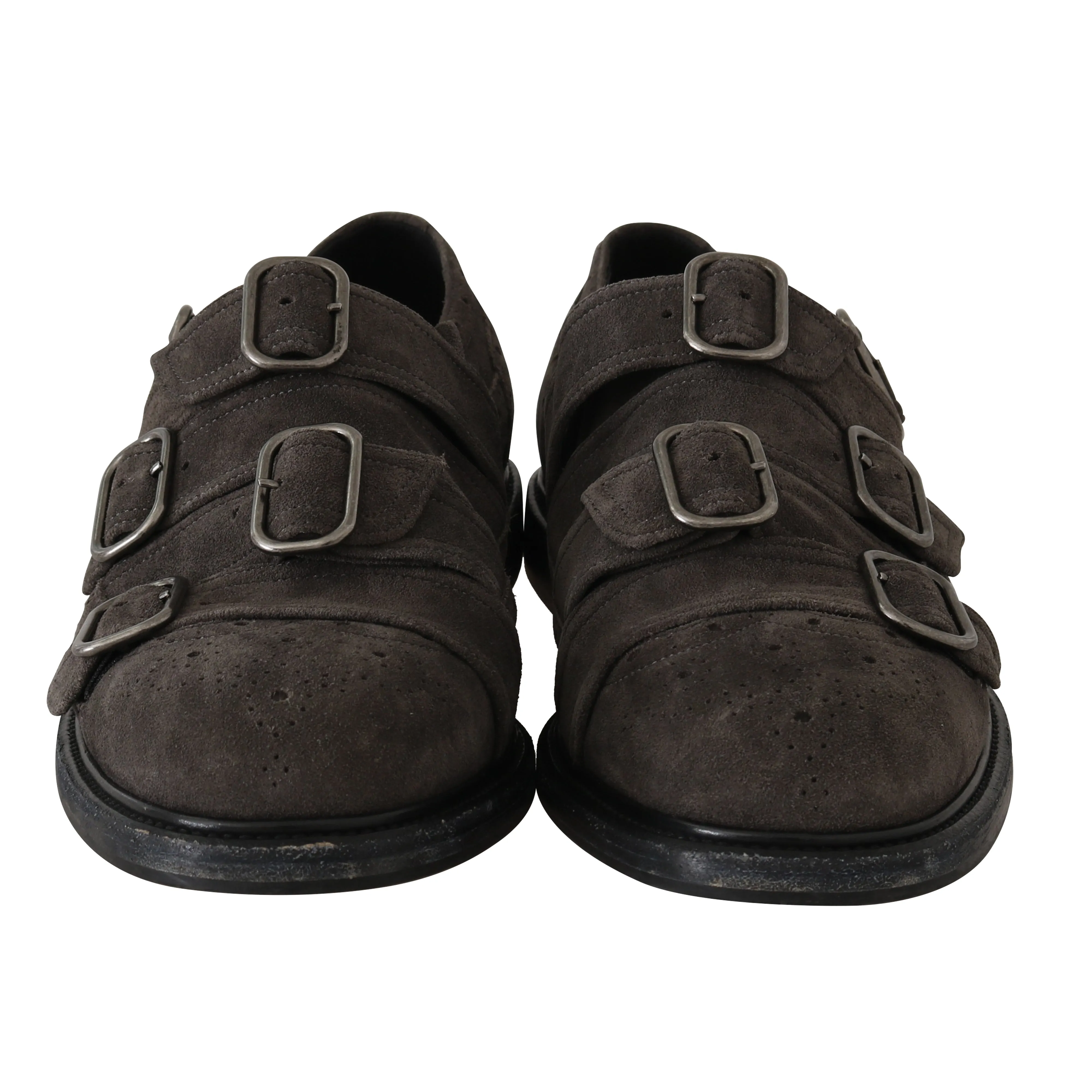 Gray Wash Leather Buckle Monkstrap Shoes