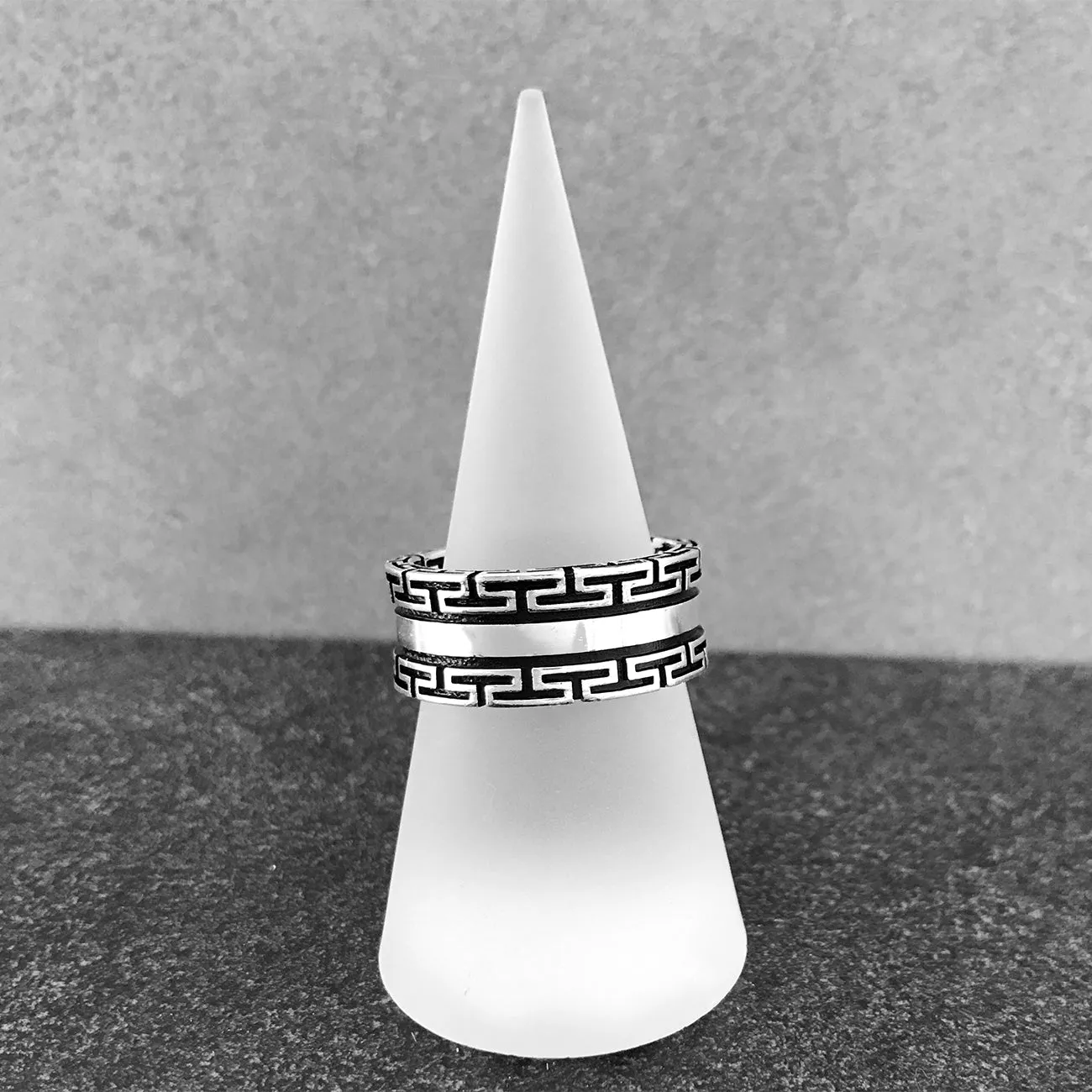 Greek Key Meander Design Sterling Silver Band Ring
