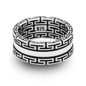 Greek Key Meander Design Sterling Silver Band Ring