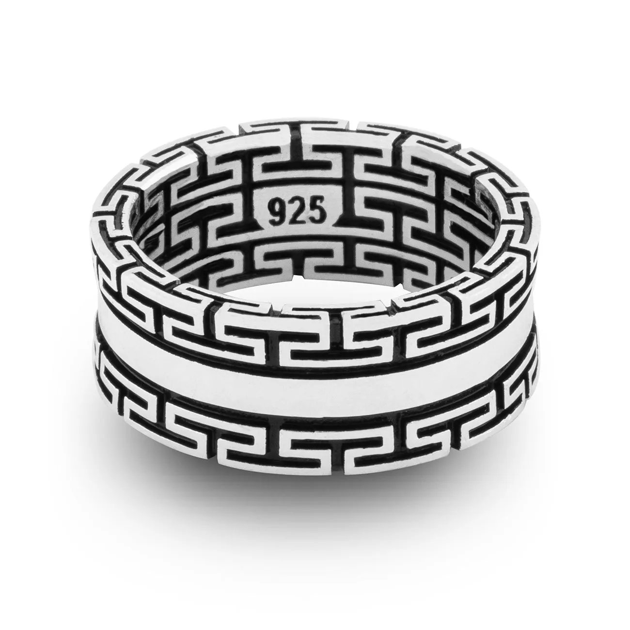 Greek Key Meander Design Sterling Silver Band Ring