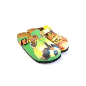 Green and Yellow Colored, Polygon Patterned Dog and Cat Patterned Clogs - WCAL366