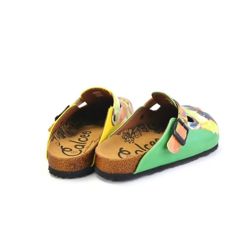 Green and Yellow Colored, Polygon Patterned Dog and Cat Patterned Clogs - WCAL366