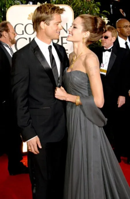 Grey Angelina Jolie Strapless Dress Chiffon Prom Celebrity Formal Red Carpet Dress Golden Globes