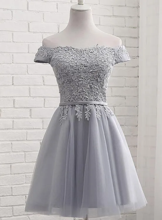 Grey Short Bridesmaid Dress, Grey Party Dress, Grey Formal Dress
