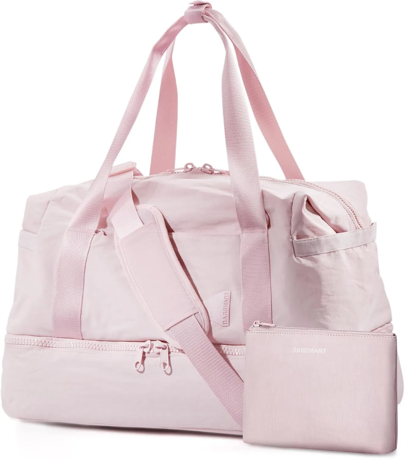 Gym Bag for Women, Carry on Weekender Overnight Bag, Travel Duffel Bags with Trolley Sleeve, Personal Item Travel Bag Tote Bag Workout Dance Bag(Pink,Medium)