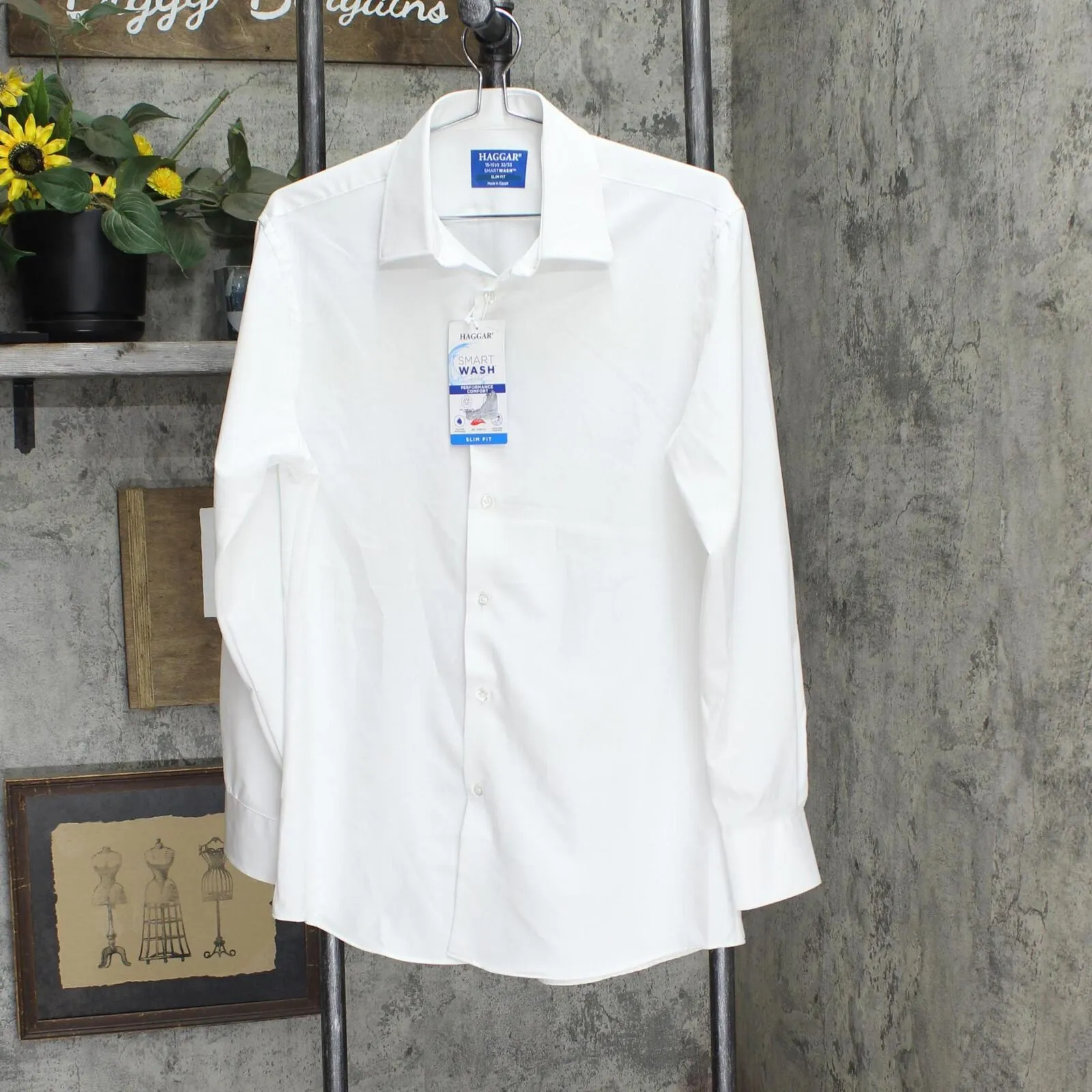Haggar Men's Slim Fit Performance Comfort Dress Shirt White Solid 15-15.5 32-33