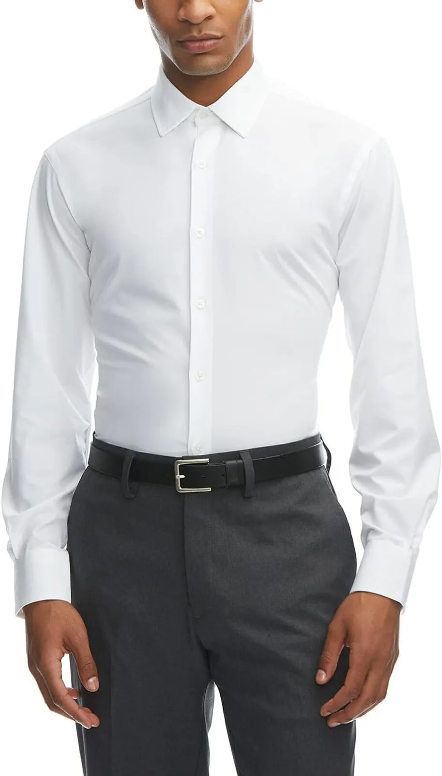 Haggar Men's Slim Fit Performance Comfort Dress Shirt White Solid 15-15.5 32-33