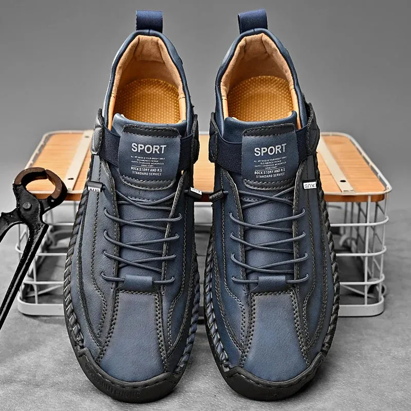 Handmade Leather Shoes – Casual Slip-on Loafers, Breathable Leather Flats for Men, Fashion Moccasins, Tooling Shoes, Plus Size