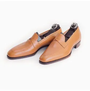 Handmade Mens Tan Color Leather Dress Shoes, Men Tan Leather Moccasins