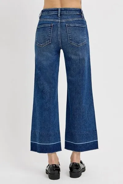 Hazel Blues® | RISEN Tummy Control High Rise Crop Wide Hem Jeans