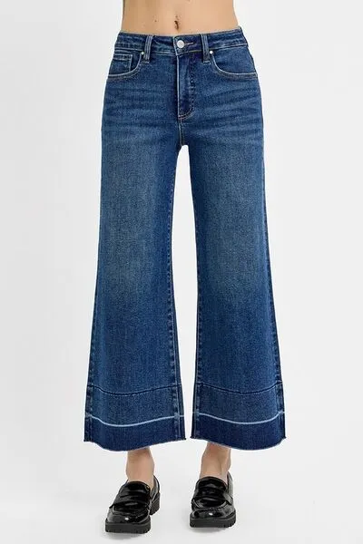 Hazel Blues® | RISEN Tummy Control High Rise Crop Wide Hem Jeans