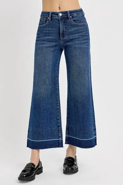 Hazel Blues® | RISEN Tummy Control High Rise Crop Wide Hem Jeans