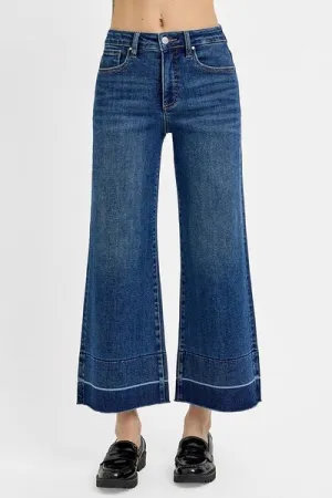 Hazel Blues® | RISEN Tummy Control High Rise Crop Wide Hem Jeans