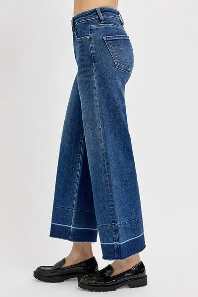 Hazel Blues® | RISEN Tummy Control High Rise Crop Wide Hem Jeans
