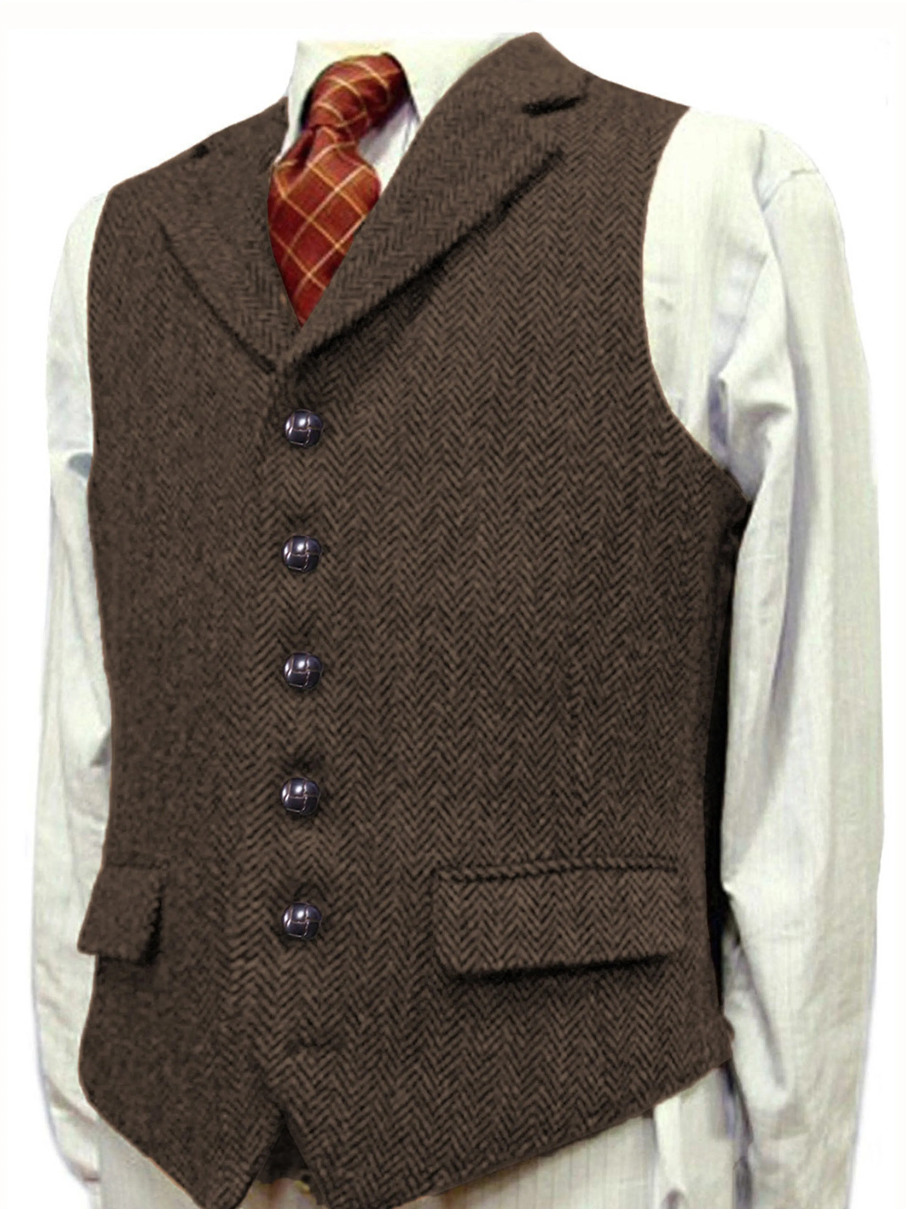 Herringbone Man's Vest Wedding Groom Best Business Slim Vest