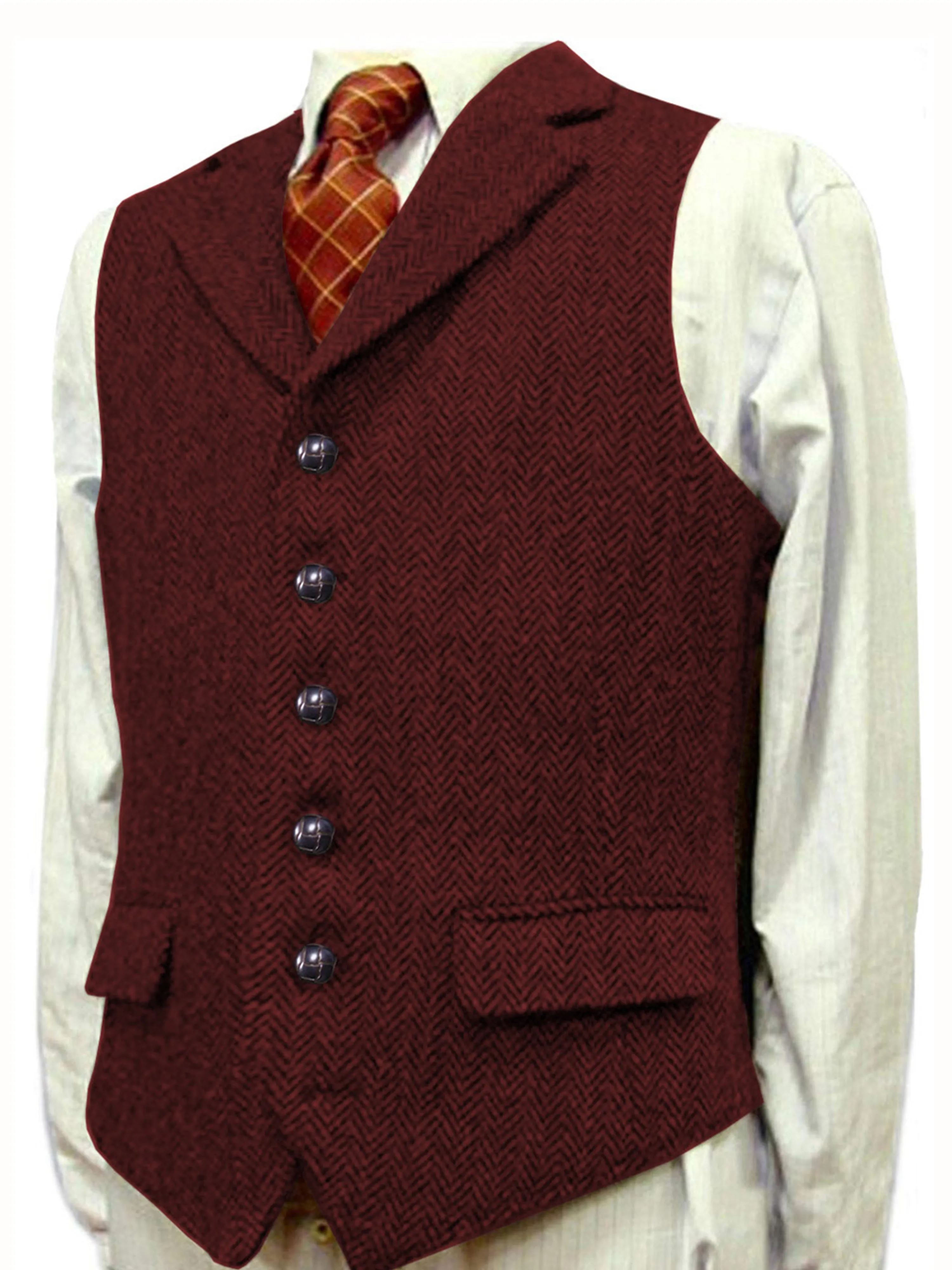 Herringbone Man's Vest Wedding Groom Best Business Slim Vest