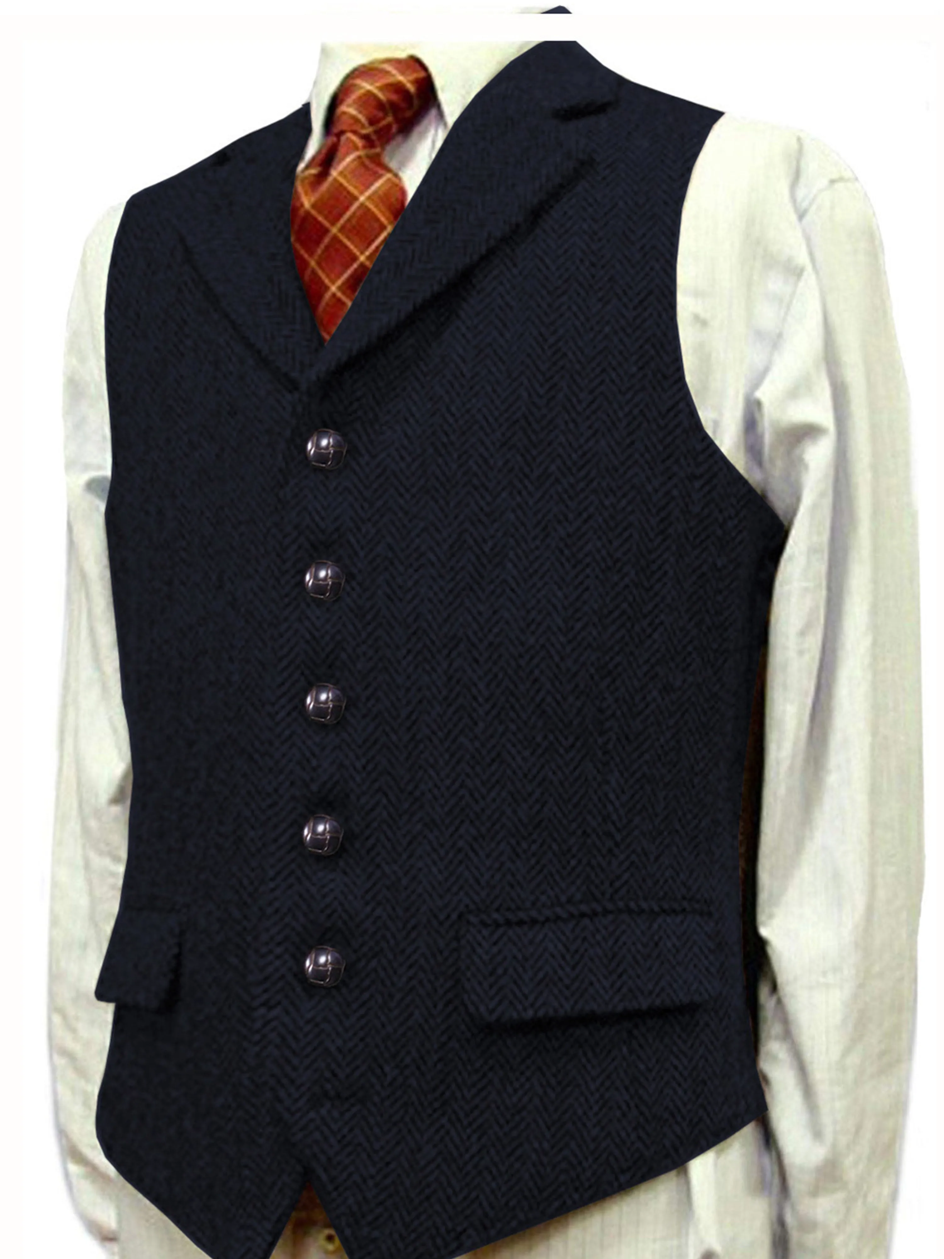 Herringbone Man's Vest Wedding Groom Best Business Slim Vest
