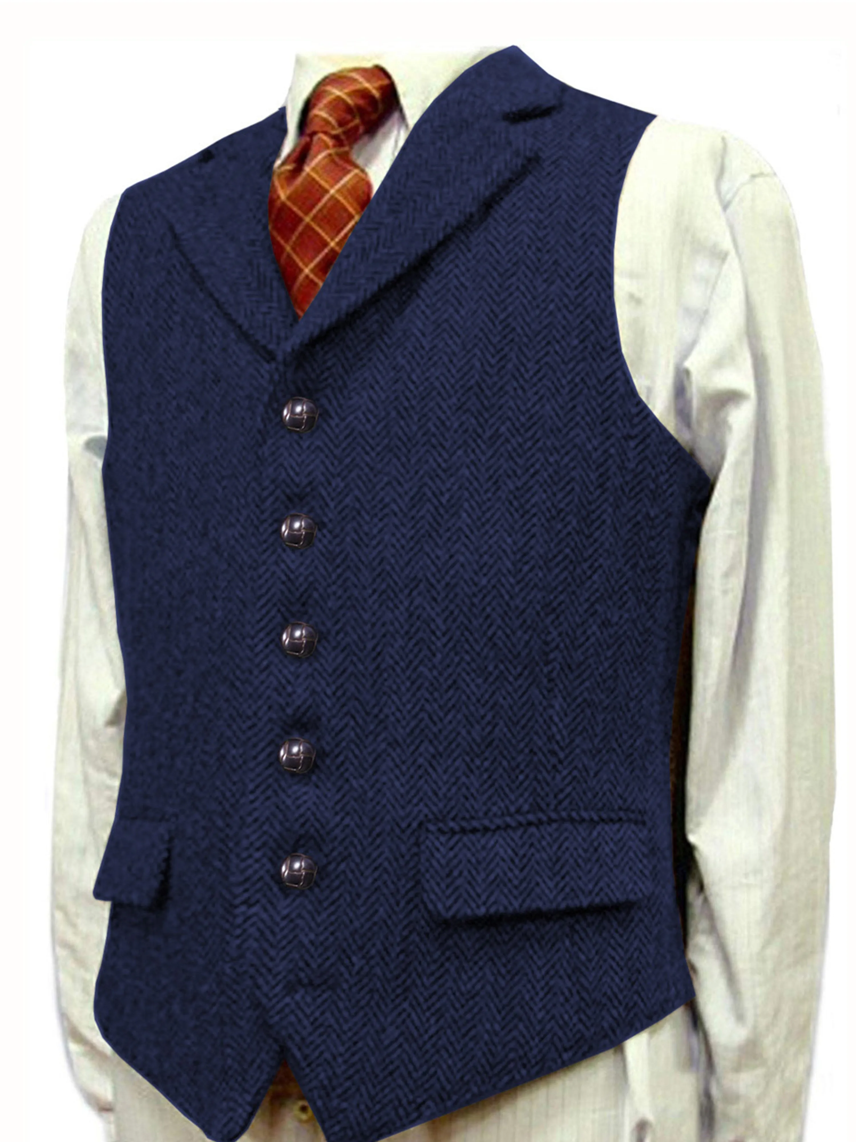 Herringbone Man's Vest Wedding Groom Best Business Slim Vest