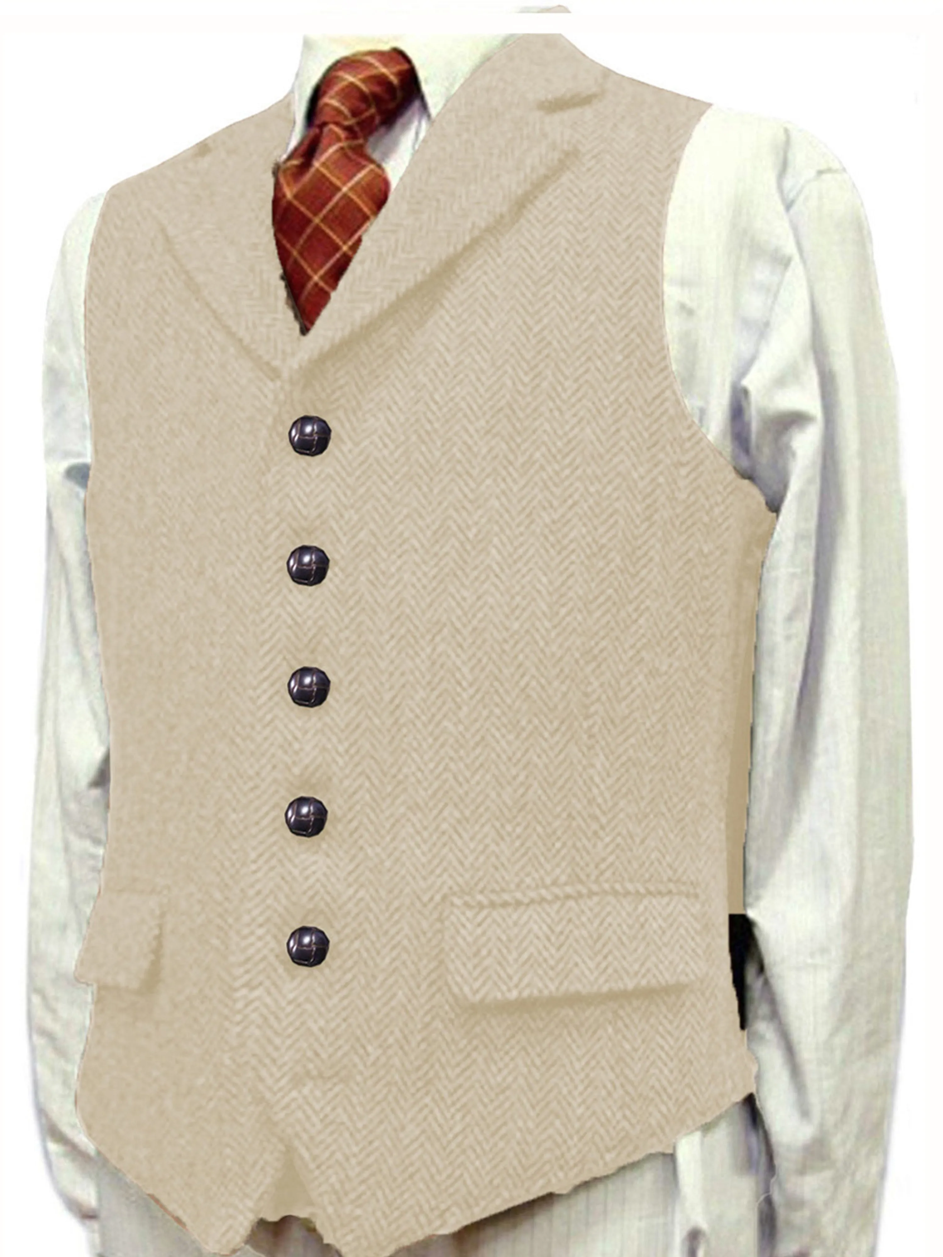 Herringbone Man's Vest Wedding Groom Best Business Slim Vest