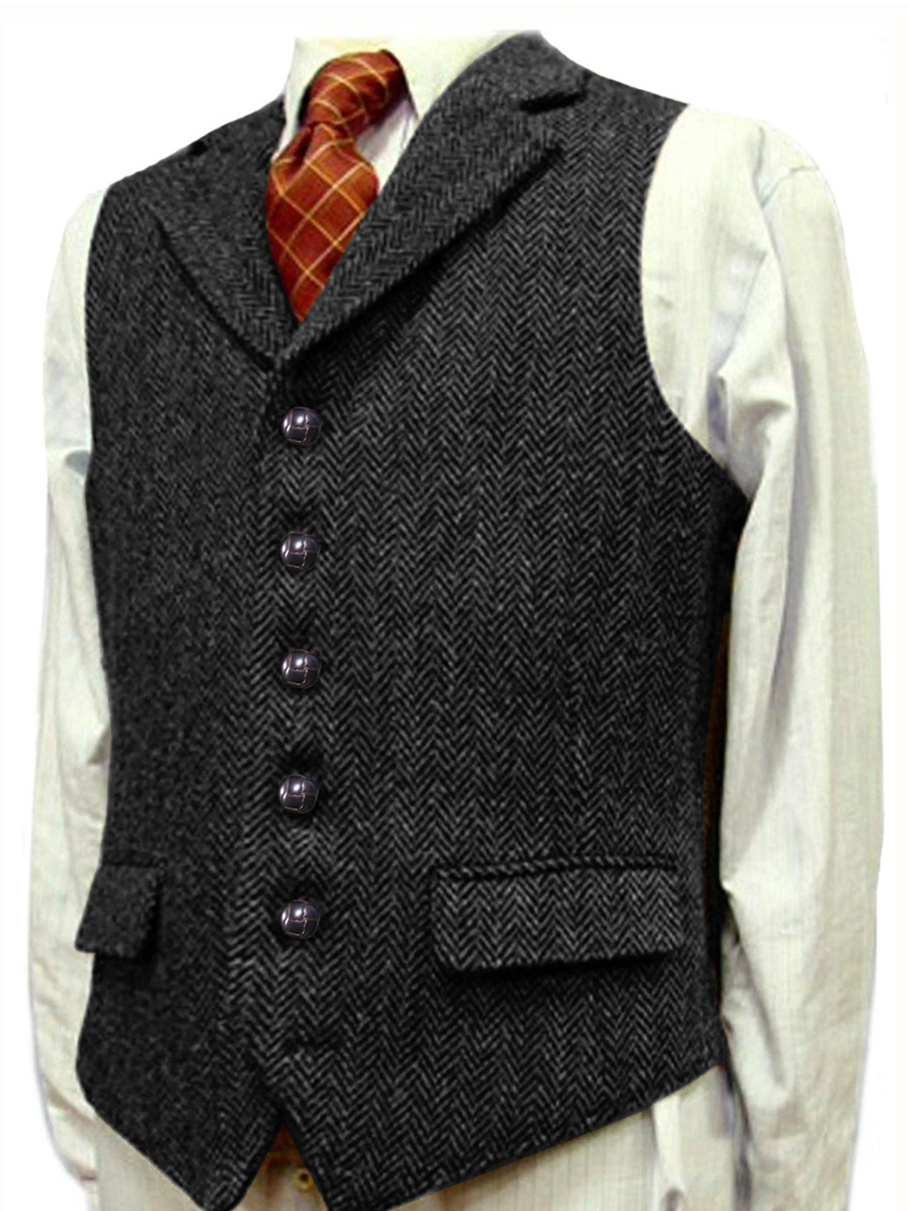 Herringbone Man's Vest Wedding Groom Best Business Slim Vest