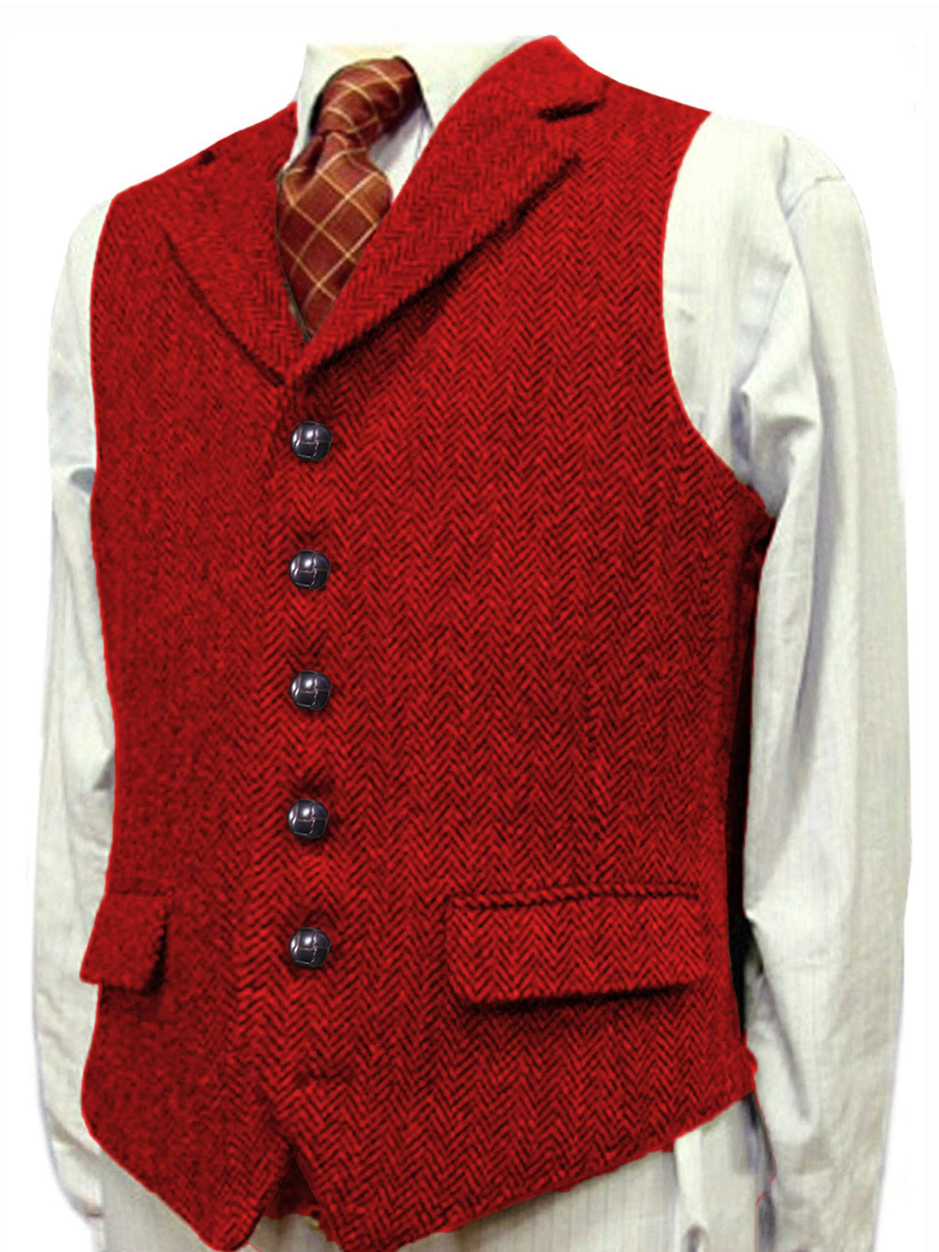 Herringbone Man's Vest Wedding Groom Best Business Slim Vest
