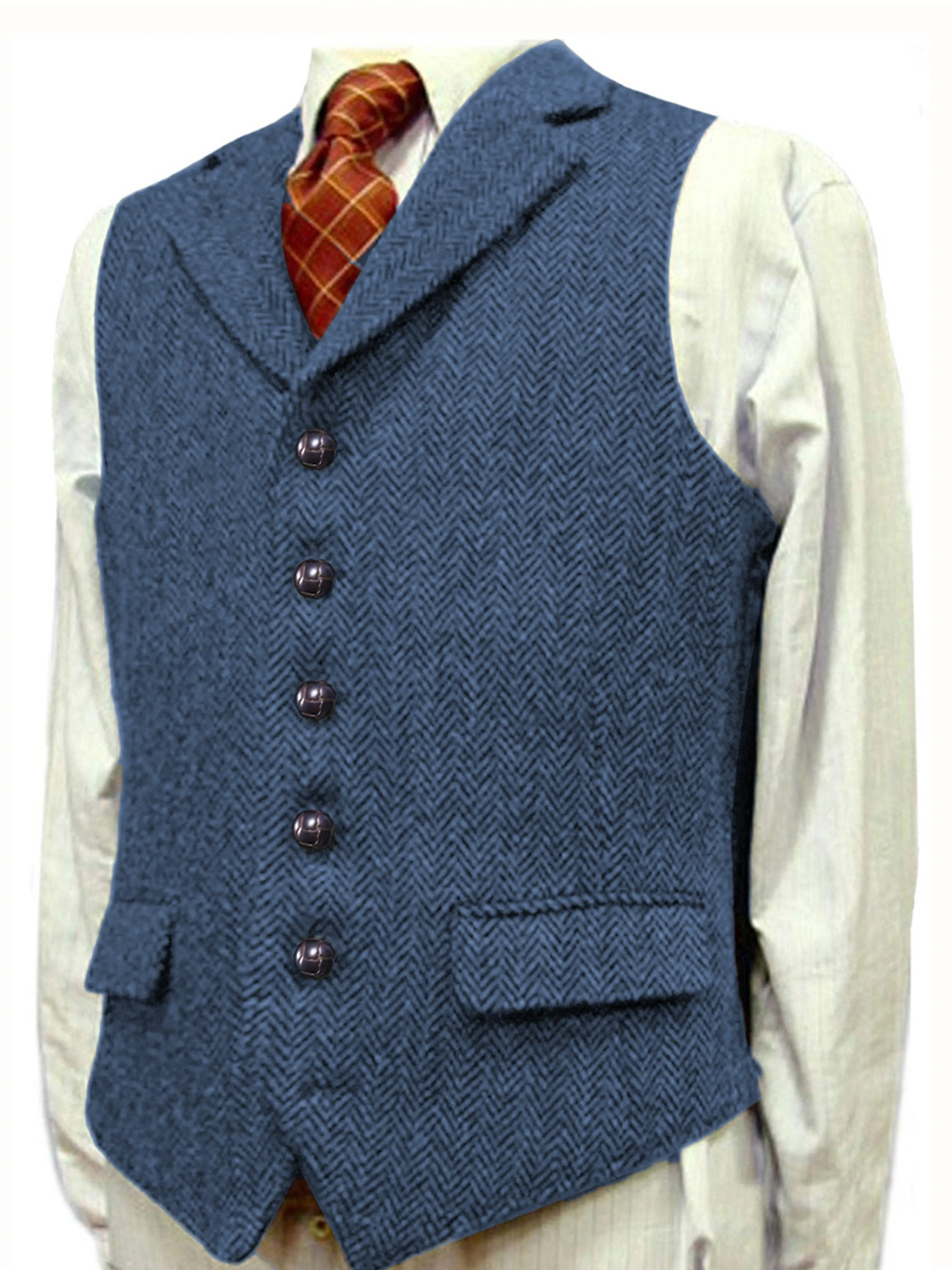 Herringbone Man's Vest Wedding Groom Best Business Slim Vest