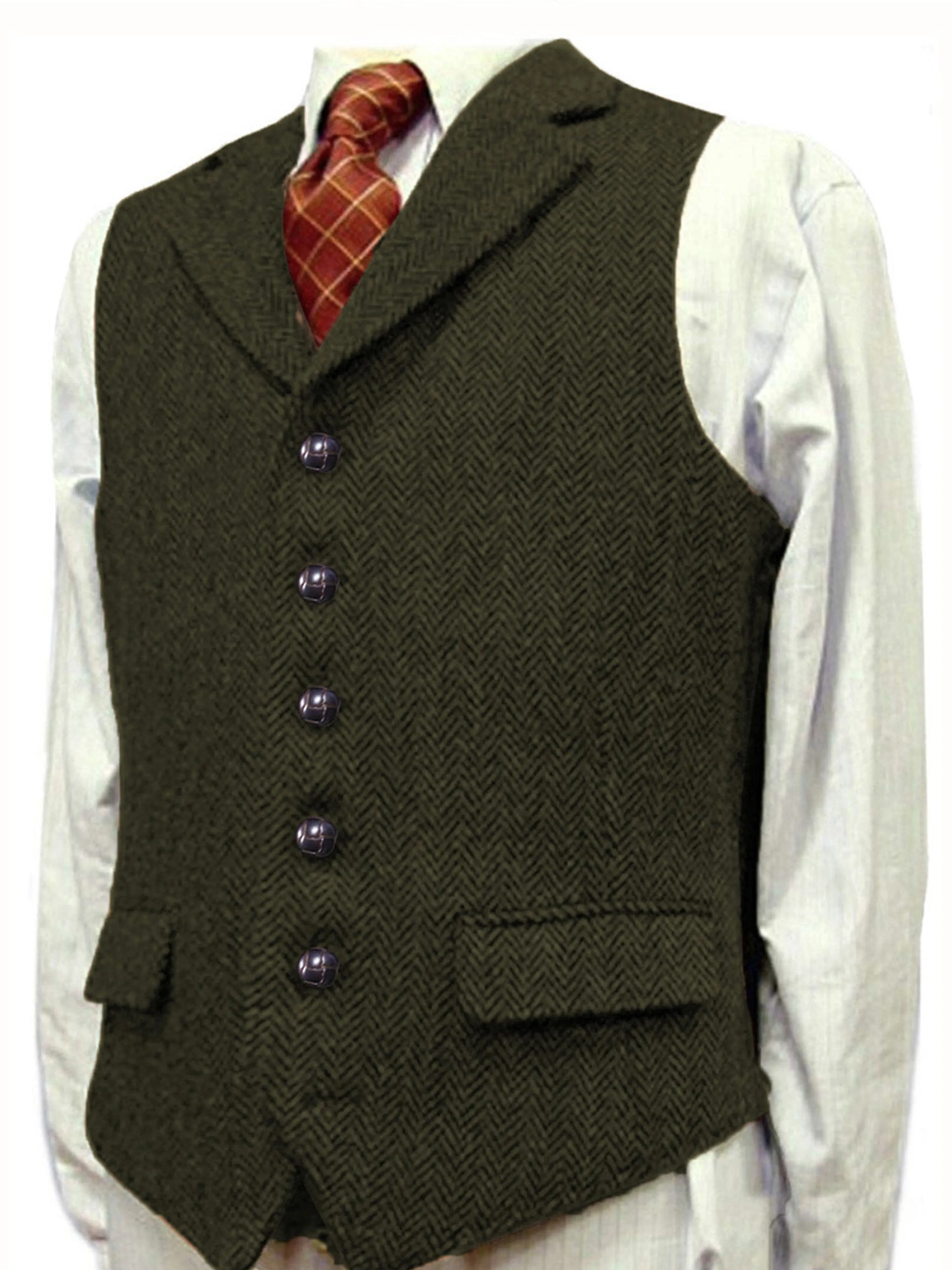 Herringbone Man's Vest Wedding Groom Best Business Slim Vest